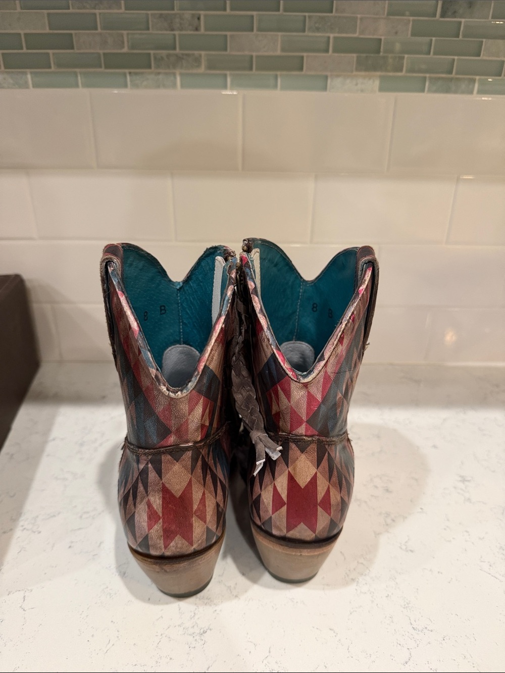 New in Box Ariat Teal Red Blue Southwestern Geometric Western Ankle Boots size 8 - Picture 5 of 10
